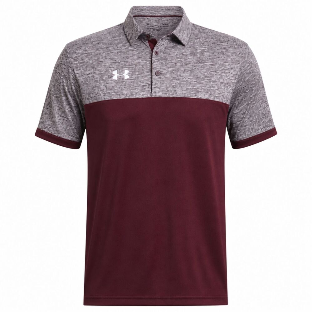 Under Armour Men’s Polo Shirt Gray Maroon Heat Gear Performance XL